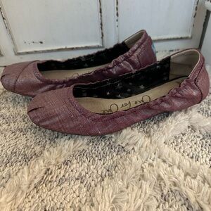Tom’s Metallic Pink Linen Ballet Flats- Size 8